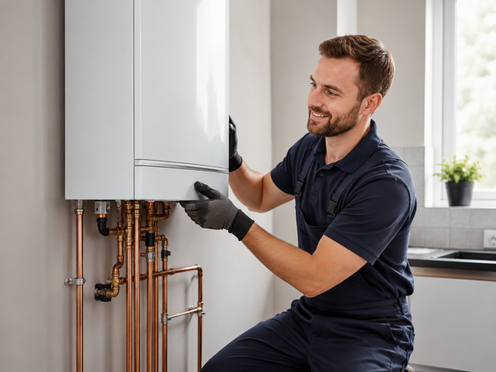 MaxWarmth boiler engineer installing boiler in Newcastle